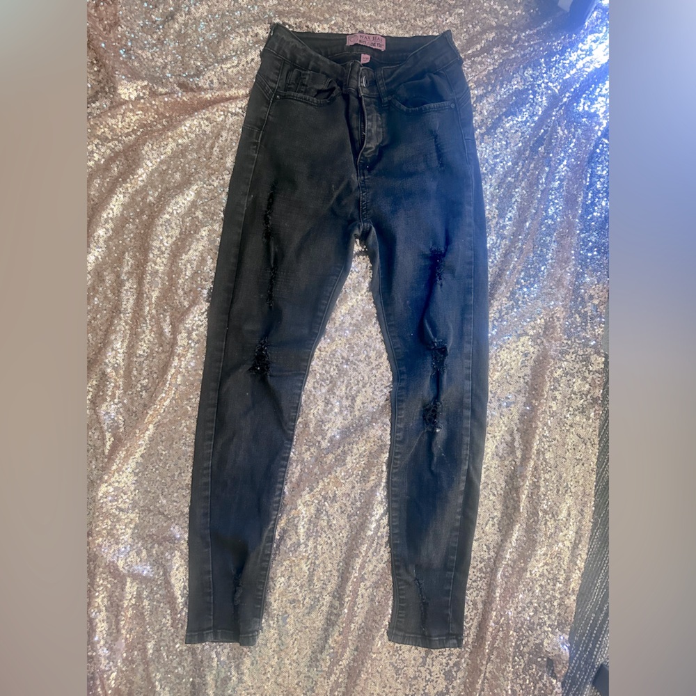 Black Distressed wax jeans Butt, I love you Jeans sz 1
